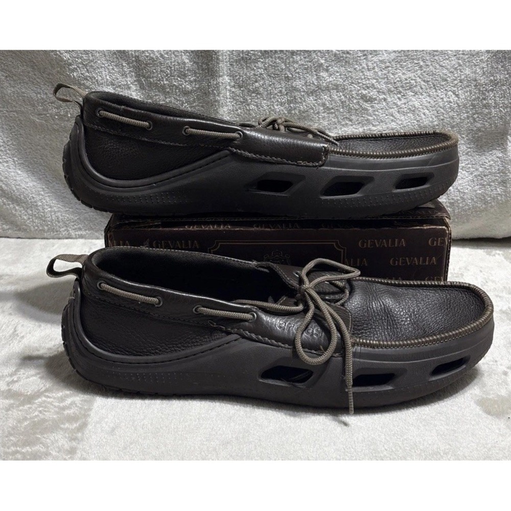 Crocs Cove Boat Sport Shoe Men 13 Brown Leather Comfort Loafer Deck Lace Slip On